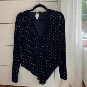 H&M Black rhinestone long sleeve bodysuit (never worn)